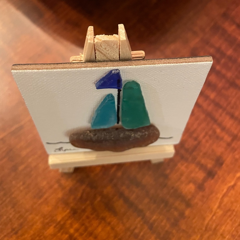 Mini Sea Glass Art with Sailboat Design - Picture 4 of 5
